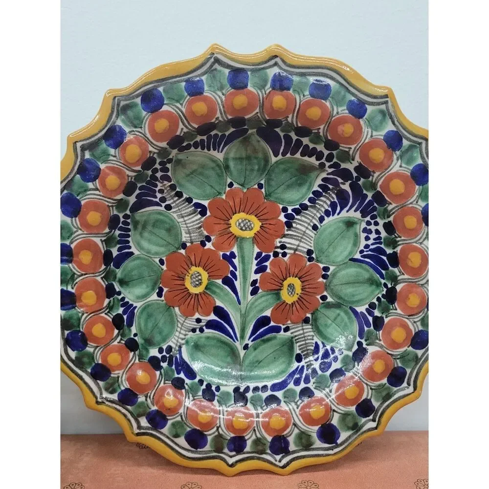 Vintage Tonalá Mexican Pottery Plate • Hand Painted Floral Folk Art Wall Decor